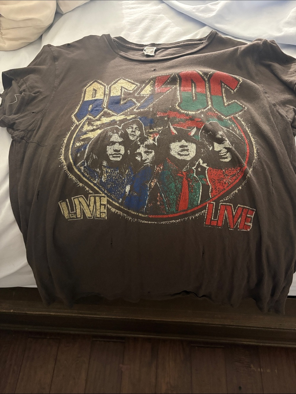 MadeWorn Brown AC/DC Live Graphic Tee with Red, Blue & Green Accents